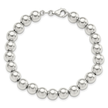925 Sterling Silver 8mm Rhodium-plated Beaded Bracelet 7.5 inch