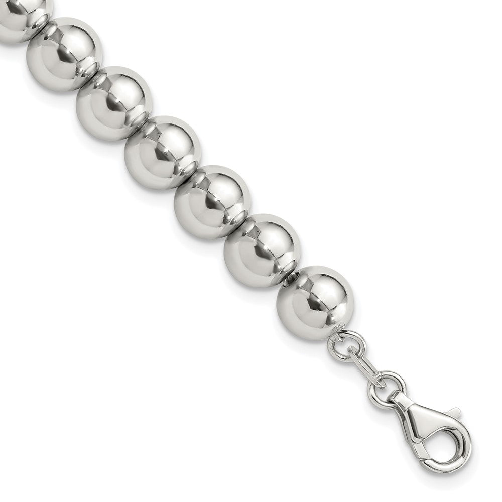 925 Sterling Silver 8mm Rhodium-plated Beaded Bracelet 7.5 inch