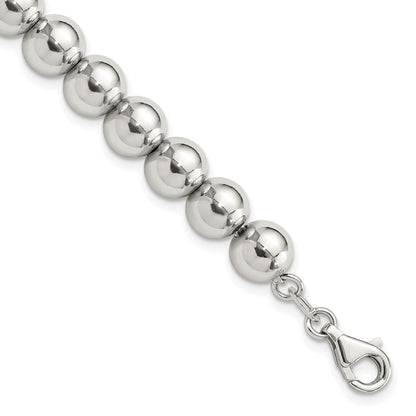 925 Sterling Silver 8mm Rhodium-plated Beaded Bracelet 7.5 inch