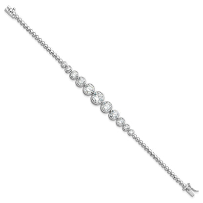 925 Sterling Silver 5.25mm Rhodium-plated Polished Graduated Cubic Zirconia Bracelet 8 inch