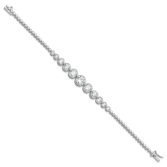 925 Sterling Silver 5.25mm Rhodium-plated Polished Graduated Cubic Zirconia Bracelet 8 inch