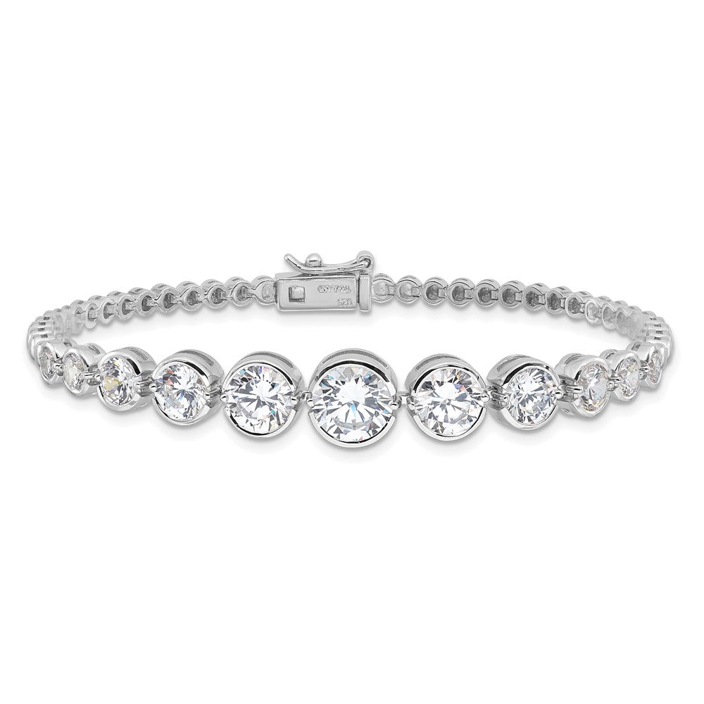 925 Sterling Silver 5.25mm Rhodium-plated Polished Graduated Cubic Zirconia Bracelet 8 inch