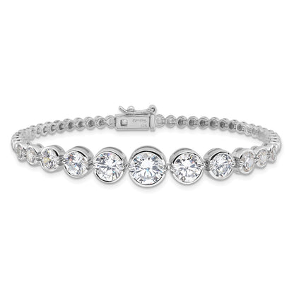925 Sterling Silver 5.25mm Rhodium-plated Polished Graduated Cubic Zirconia Bracelet 8 inch