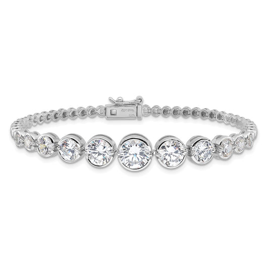 925 Sterling Silver 5.25mm Rhodium-plated Polished Graduated Cubic Zirconia Bracelet 8 inch