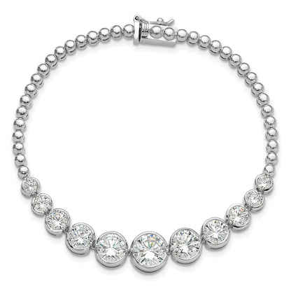 925 Sterling Silver 5.25mm Rhodium-plated Polished Graduated Cubic Zirconia Bracelet 8 inch