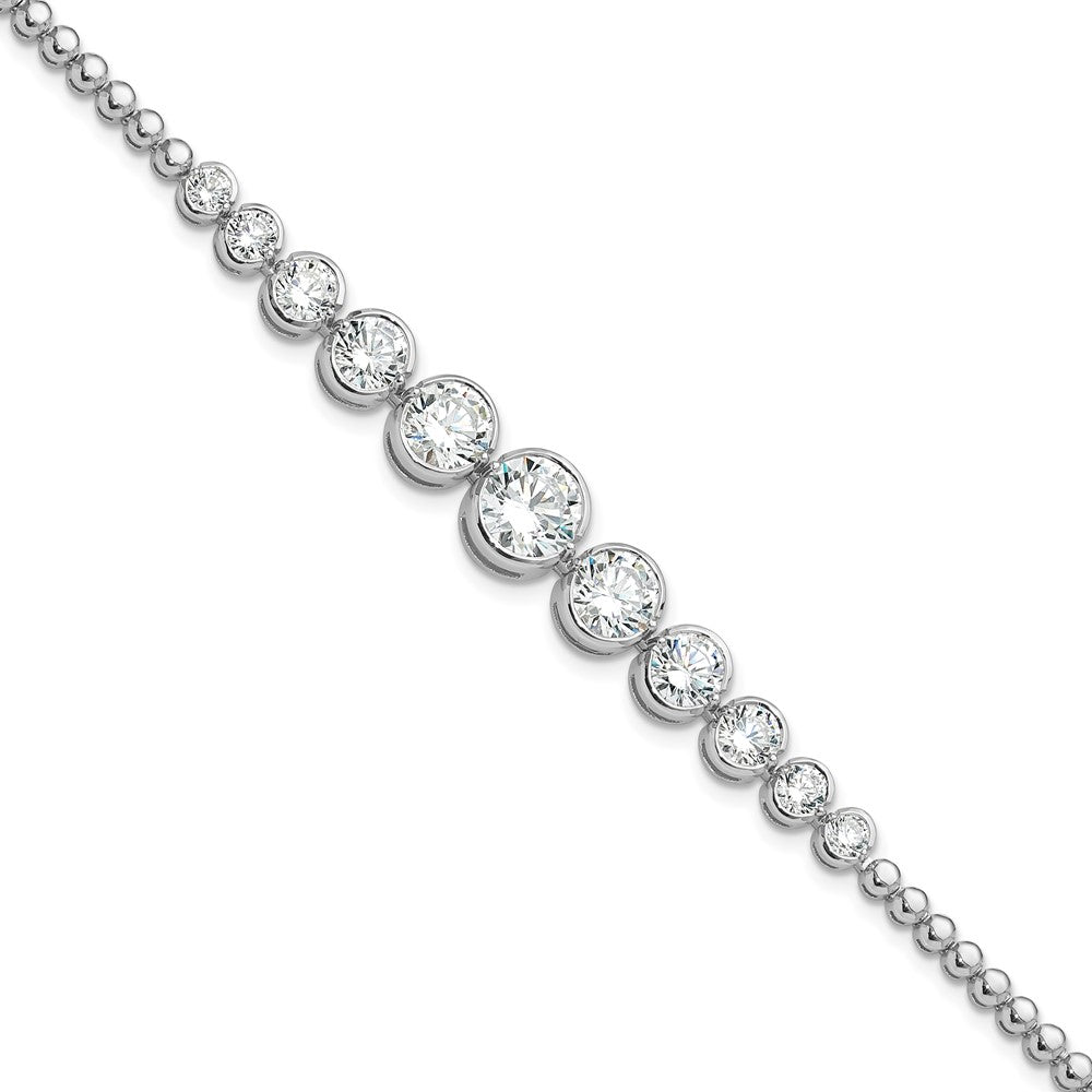 925 Sterling Silver 5.25mm Rhodium-plated Polished Graduated Cubic Zirconia Bracelet 8 inch