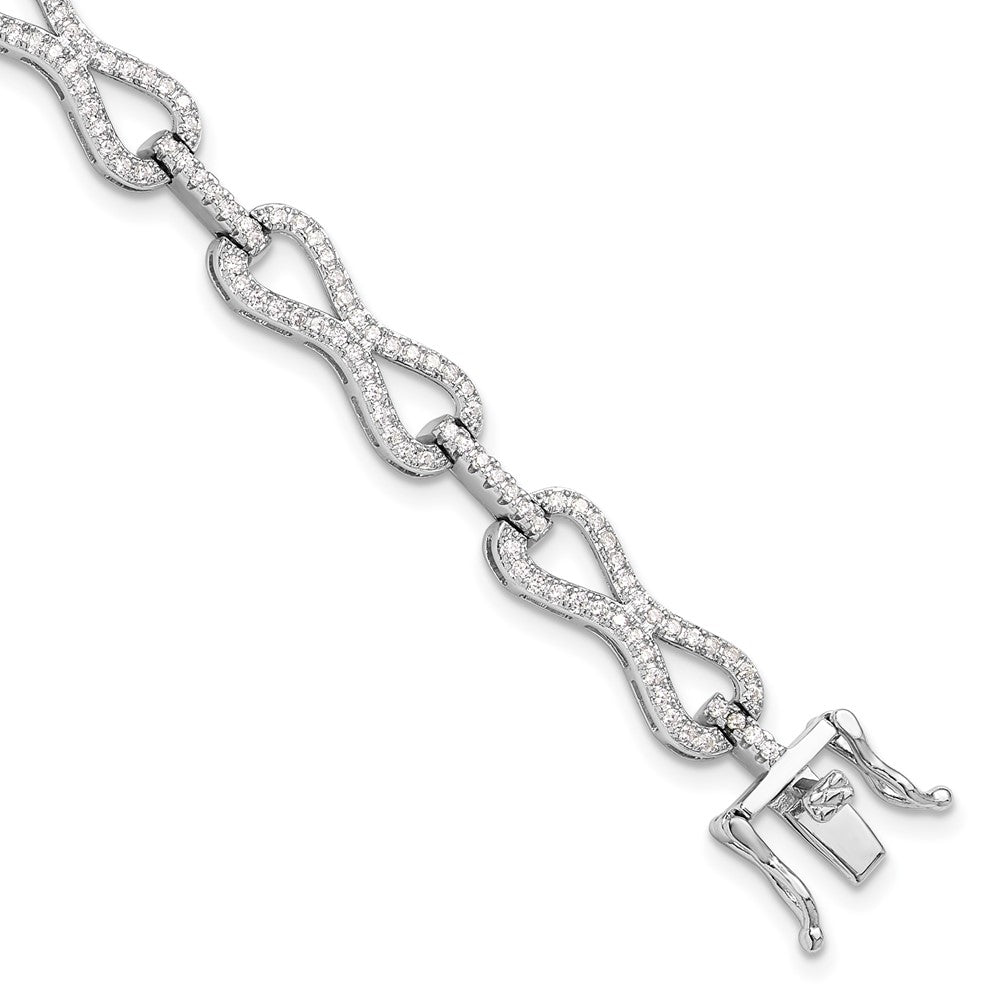 925 Sterling Silver 5.25mm Rhodium-plated Cubic Zirconia Infinity Link Bracelet 8 inch