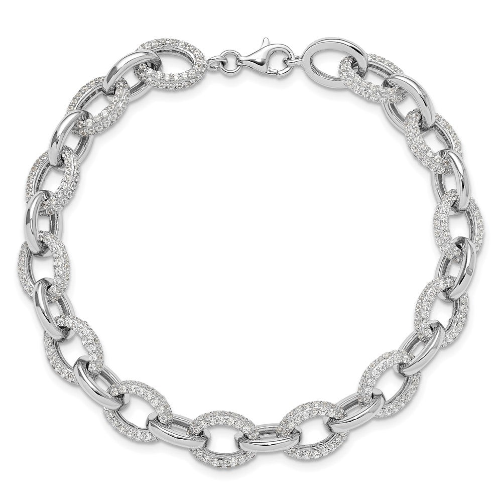 925 Sterling Silver 5.25mm Rhodium-plated Micro Pave Cubic Zirconia Rolo Link Bracelet 8 inch