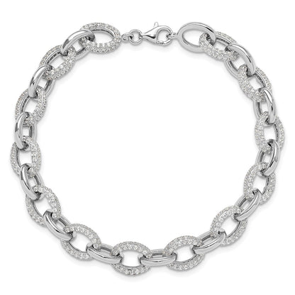 925 Sterling Silver 5.25mm Rhodium-plated Micro Pave Cubic Zirconia Rolo Link Bracelet 8 inch