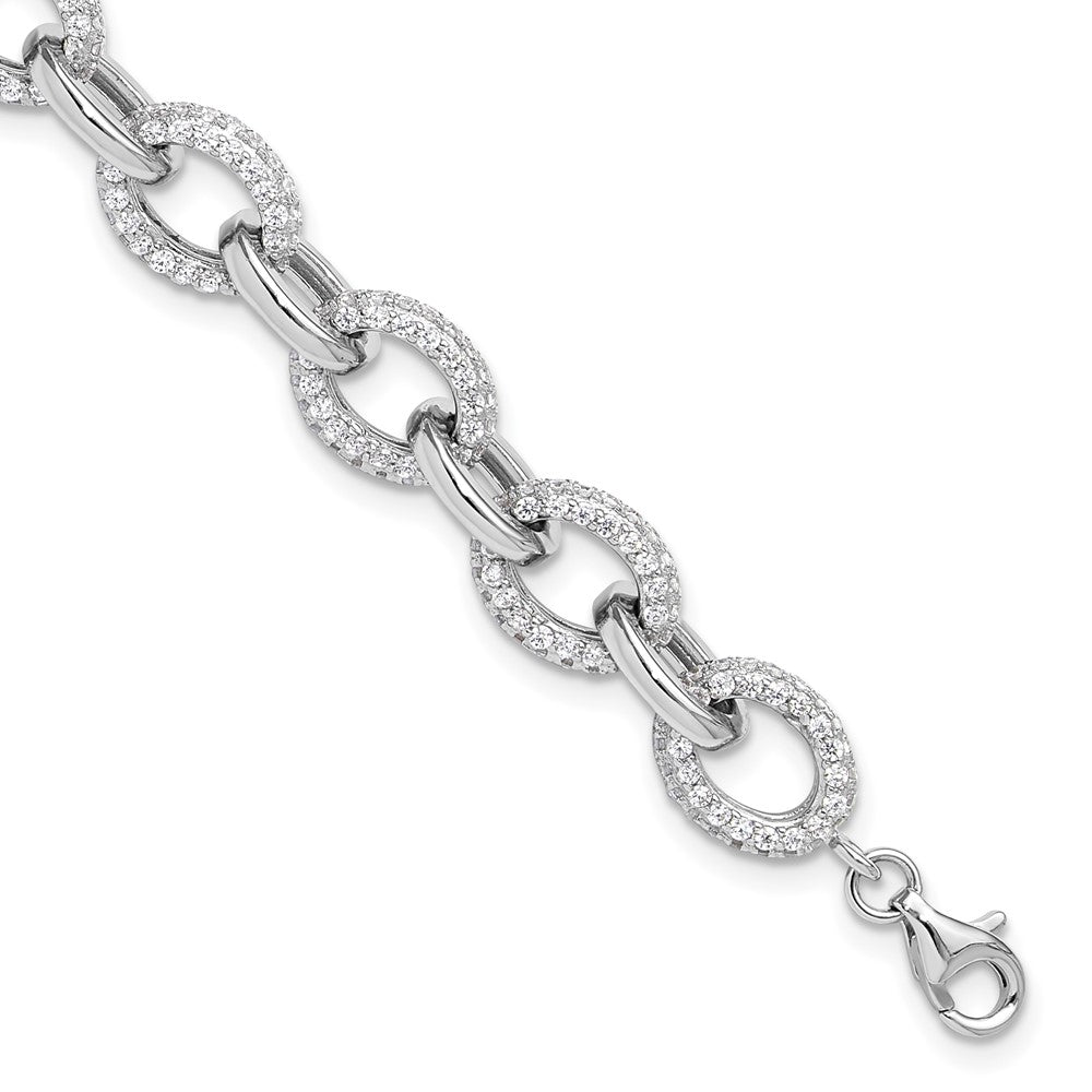 925 Sterling Silver 5.25mm Rhodium-plated Micro Pave Cubic Zirconia Rolo Link Bracelet 8 inch