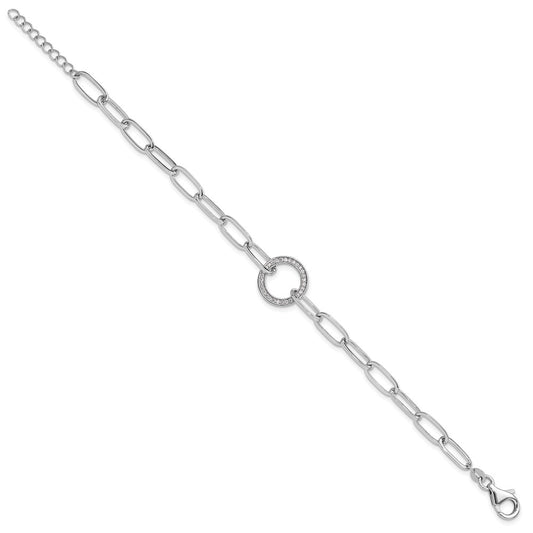 925 Sterling Silver 5.25mm Rhodium-plated Paperclip Cubic Zirconia Circle Bracelet 8 inch