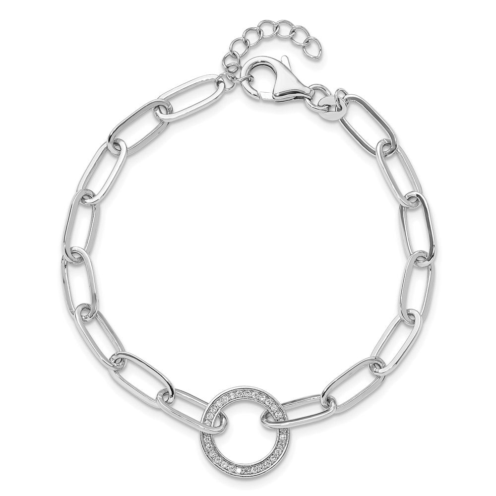 925 Sterling Silver 5.25mm Rhodium-plated Paperclip Cubic Zirconia Circle Bracelet 8 inch