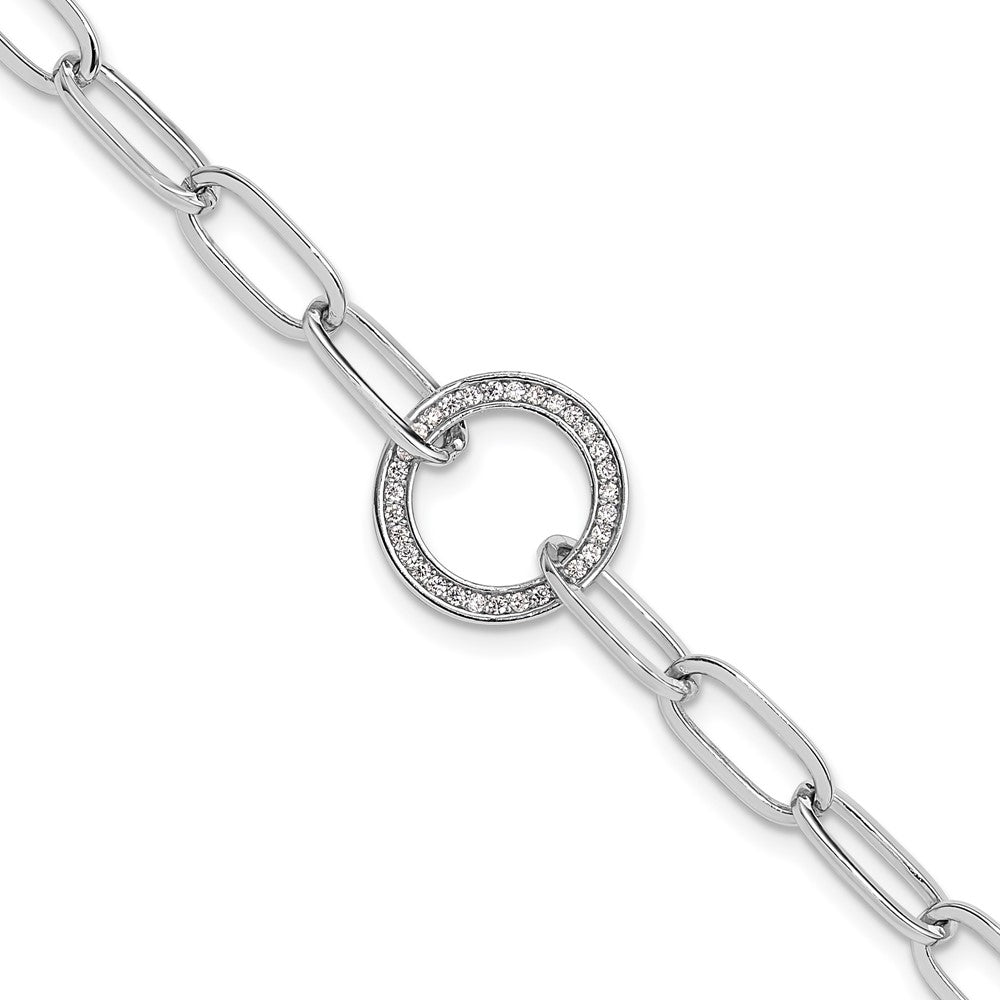 925 Sterling Silver 5.25mm Rhodium-plated Paperclip Cubic Zirconia Circle Bracelet 8 inch