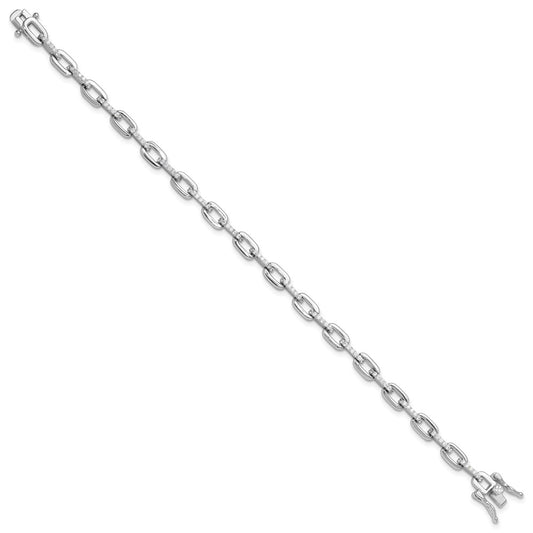 925 Sterling Silver 5.25mm Rhodium-plated with Cubic Zirconia Link 7in Bracelet 8 inch