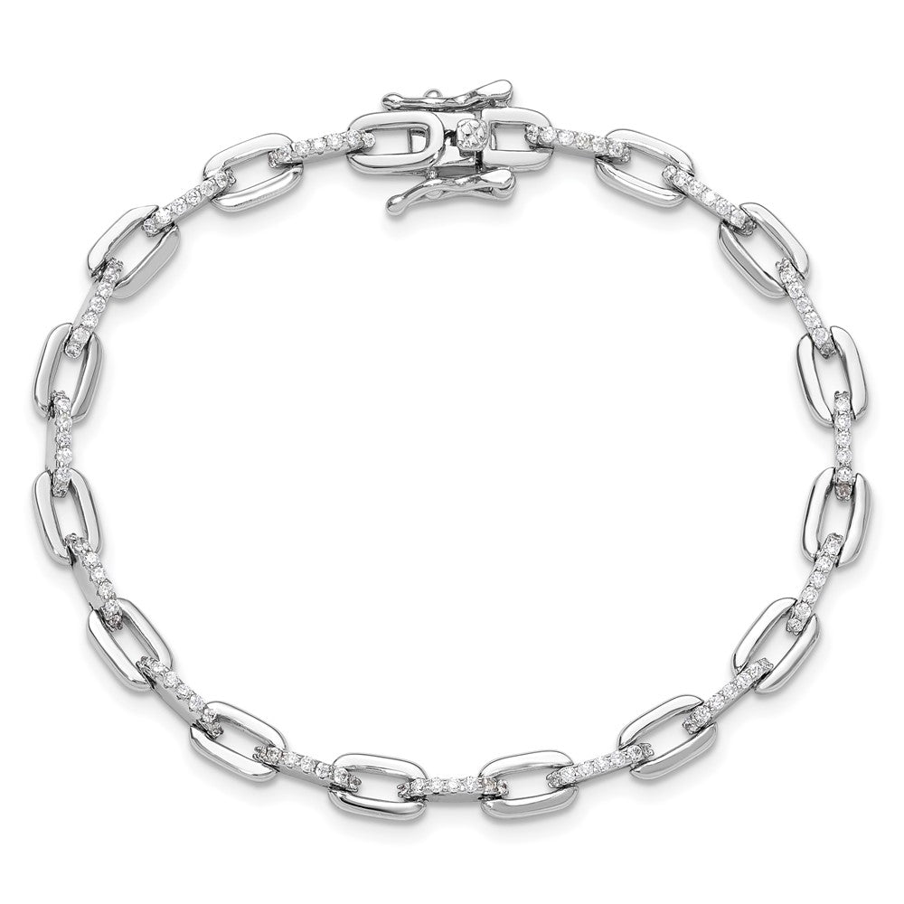 925 Sterling Silver 5.25mm Rhodium-plated with Cubic Zirconia Link 7in Bracelet 8 inch