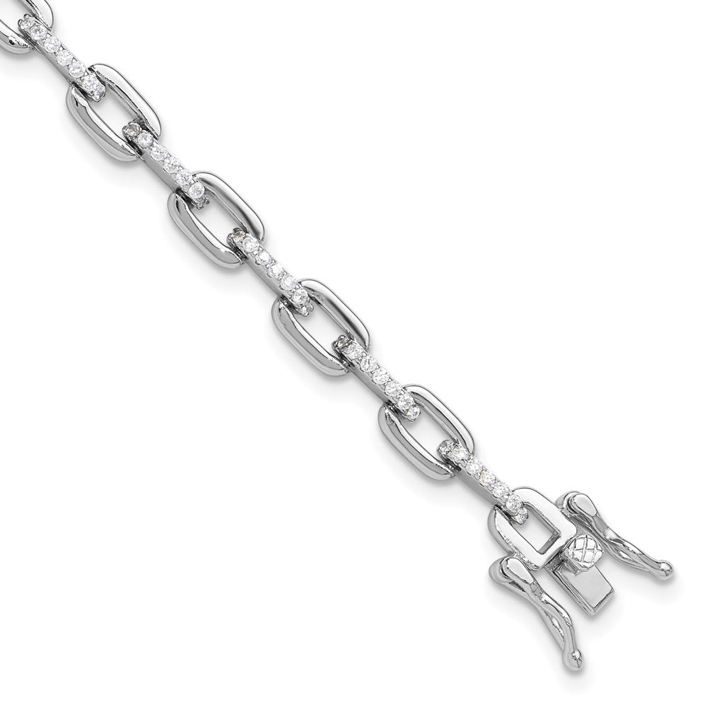 925 Sterling Silver 5.25mm Rhodium-plated with Cubic Zirconia Link 7in Bracelet 8 inch