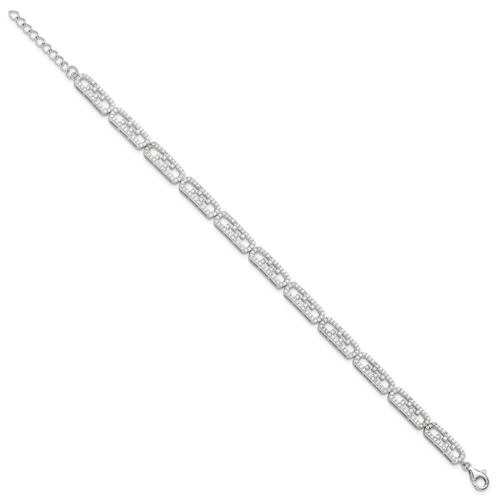 925 Sterling Silver 5.25mm Rhodium-plated Cubic Zirconia Fancy Bracelet 8 inch