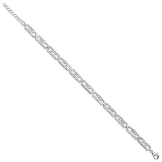 925 Sterling Silver 5.25mm Rhodium-plated Cubic Zirconia Fancy Bracelet 8 inch