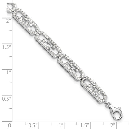 925 Sterling Silver 5.25mm Rhodium-plated Cubic Zirconia Fancy Bracelet 8 inch