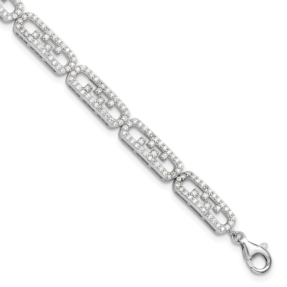 925 Sterling Silver 5.25mm Rhodium-plated Cubic Zirconia Fancy Bracelet 8 inch