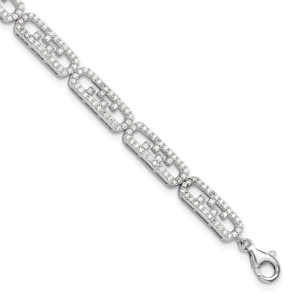 925 Sterling Silver 5.25mm Rhodium-plated Cubic Zirconia Fancy Bracelet 8 inch