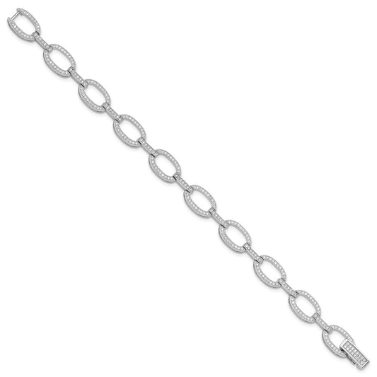 925 Sterling Silver 5.25mm Rhodium-plated Cubic Zirconia Oval Link Bracelet 8 inch