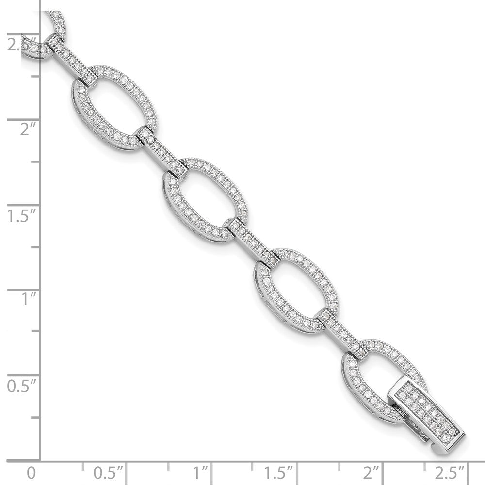 925 Sterling Silver 5.25mm Rhodium-plated Cubic Zirconia Oval Link Bracelet 8 inch