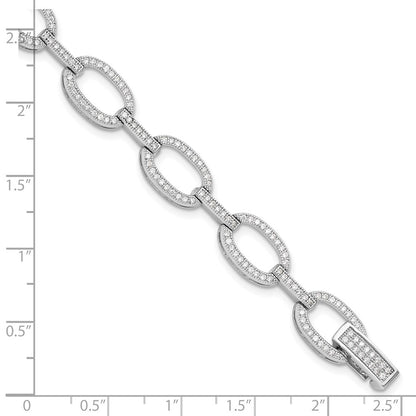 925 Sterling Silver 5.25mm Rhodium-plated Cubic Zirconia Oval Link Bracelet 8 inch