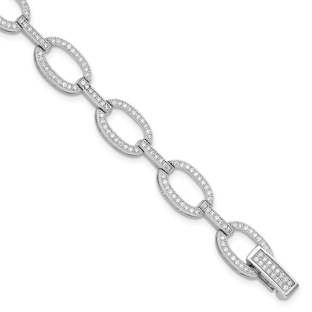 925 Sterling Silver 5.25mm Rhodium-plated Cubic Zirconia Oval Link Bracelet 8 inch