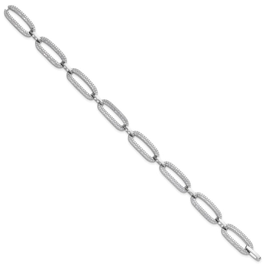 925 Sterling Silver 5.25mm Rhodium-plated Micro Pave Cubic Zirconia Open Link Bracelet 8 inch
