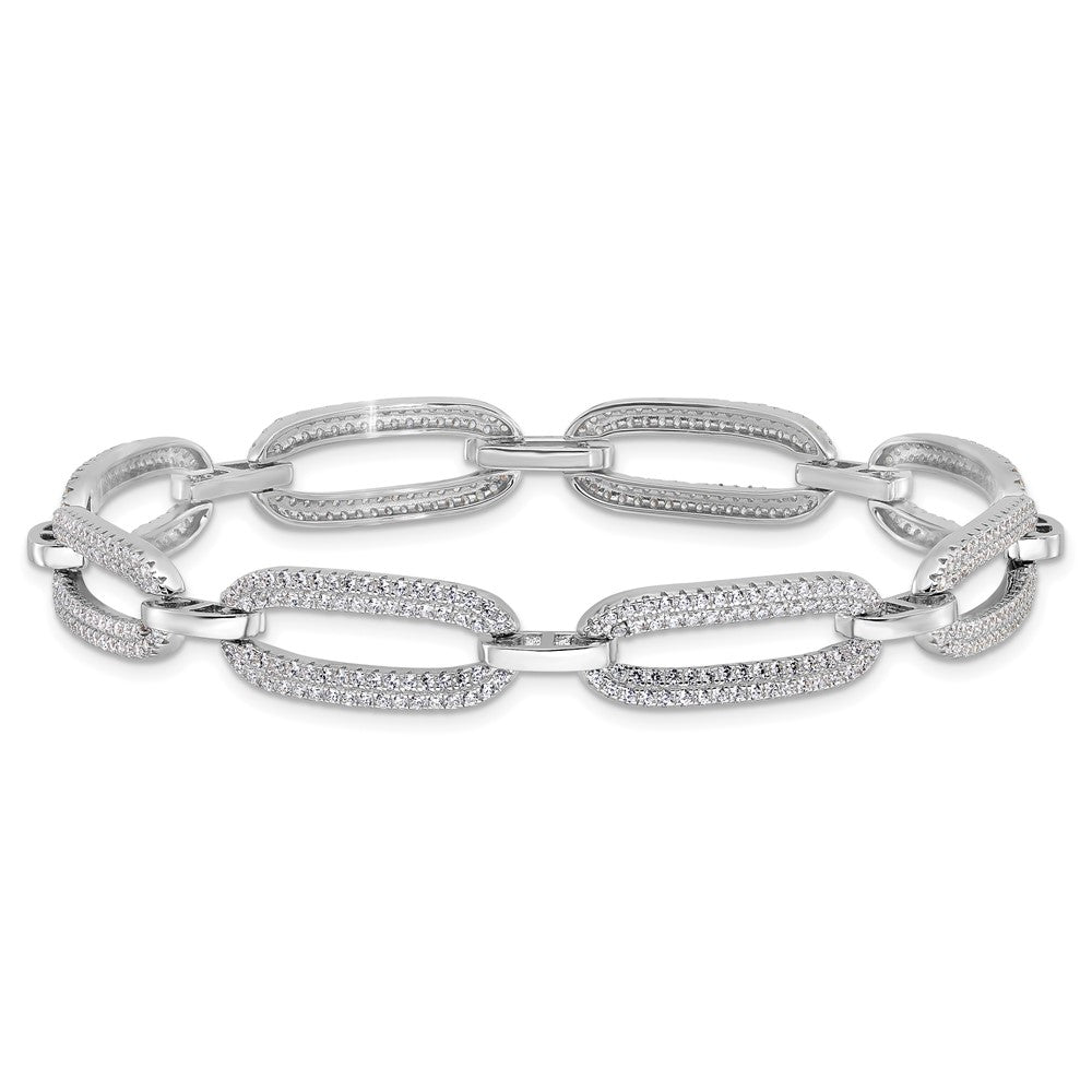 925 Sterling Silver 5.25mm Rhodium-plated Micro Pave Cubic Zirconia Open Link Bracelet 8 inch