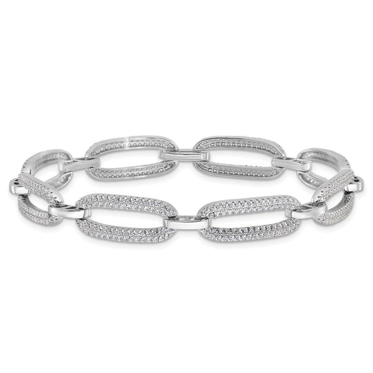 925 Sterling Silver 5.25mm Rhodium-plated Micro Pave Cubic Zirconia Open Link Bracelet 8 inch