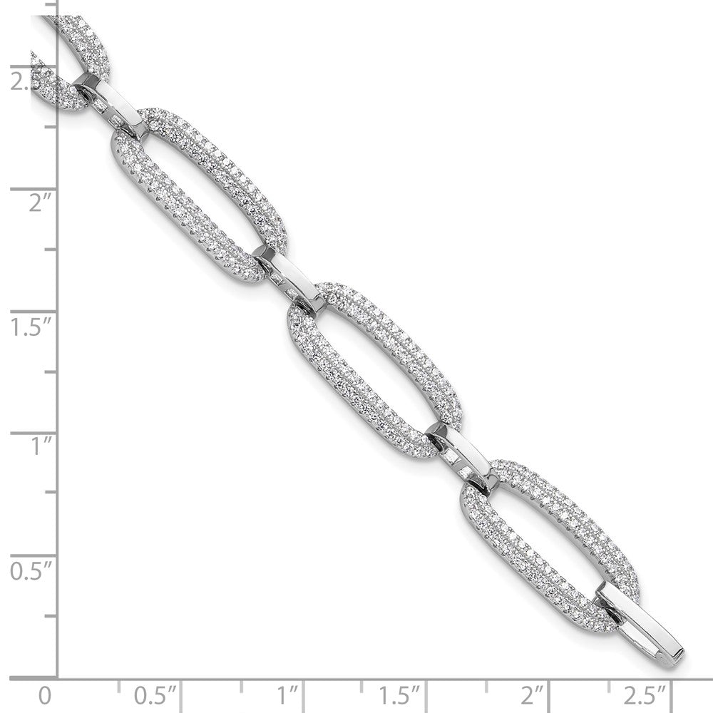 925 Sterling Silver 5.25mm Rhodium-plated Micro Pave Cubic Zirconia Open Link Bracelet 8 inch