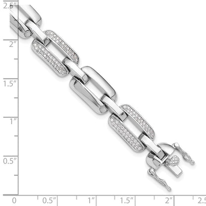 925 Sterling Silver 5.25mm Rhodium-plated with Cubic Zirconia Open Link 7.25in Bracelet 8 inch