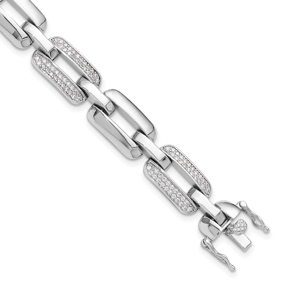 925 Sterling Silver 5.25mm Rhodium-plated with Cubic Zirconia Open Link 7.25in Bracelet 8 inch