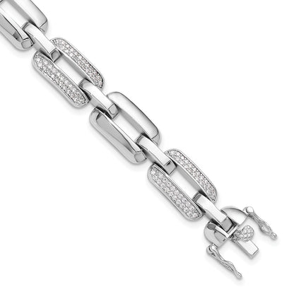 925 Sterling Silver 5.25mm Rhodium-plated with Cubic Zirconia Open Link 7.25in Bracelet 8 inch