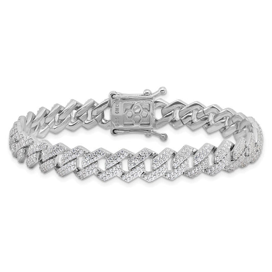 925 Sterling Silver 5.25mm Rhodium-plated Cubic Zirconia Monaco Link Bracelet 8 inch