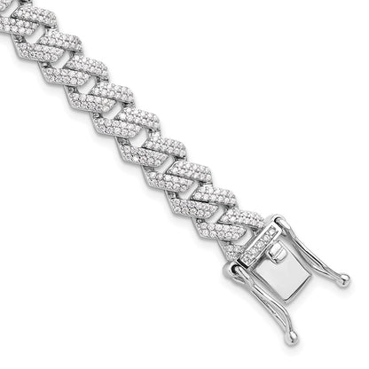 925 Sterling Silver 5.25mm Rhodium-plated Cubic Zirconia Monaco Link Bracelet 8 inch