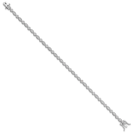 925 Sterling Silver 5.25mm Rhodium-plated Round/Marquise Pattern Cubic Zirconia Bracelet 8 inch