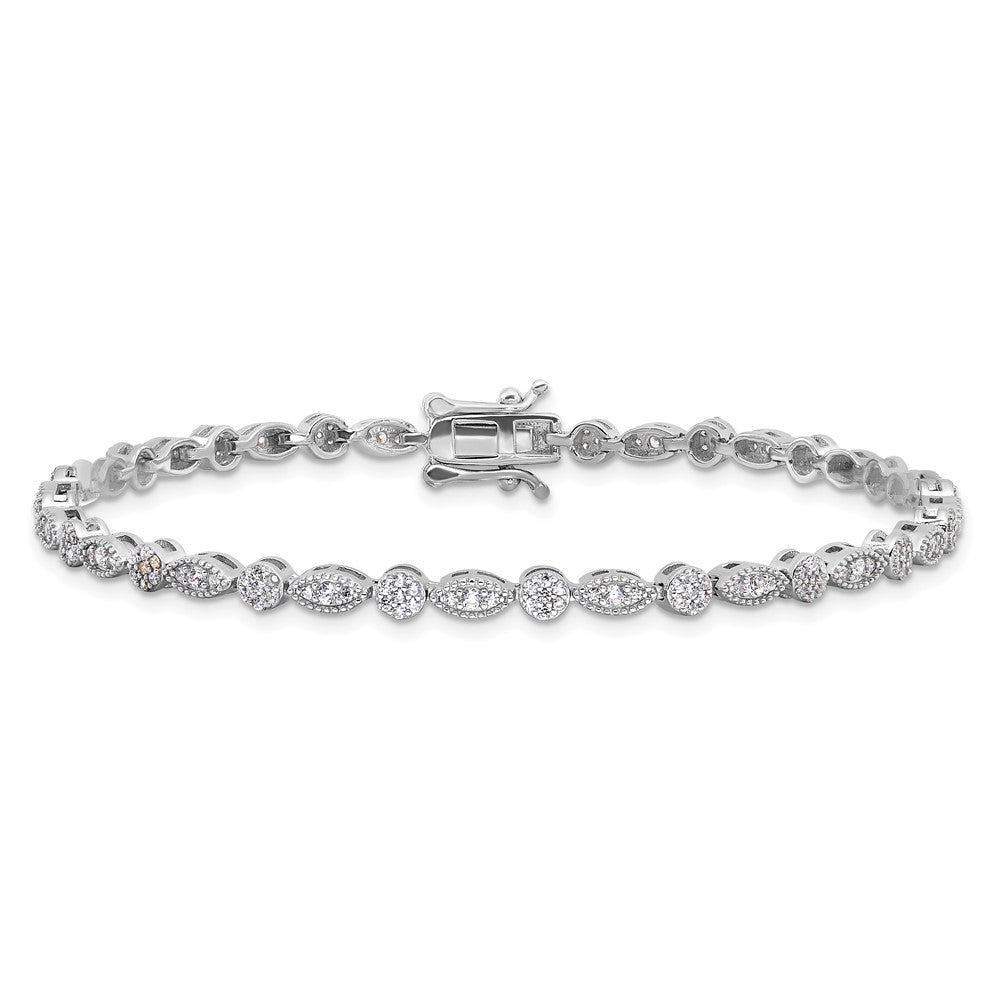 925 Sterling Silver 5.25mm Rhodium-plated Round/Marquise Pattern Cubic Zirconia Bracelet 8 inch