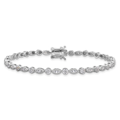 925 Sterling Silver 5.25mm Rhodium-plated Round/Marquise Pattern Cubic Zirconia Bracelet 8 inch