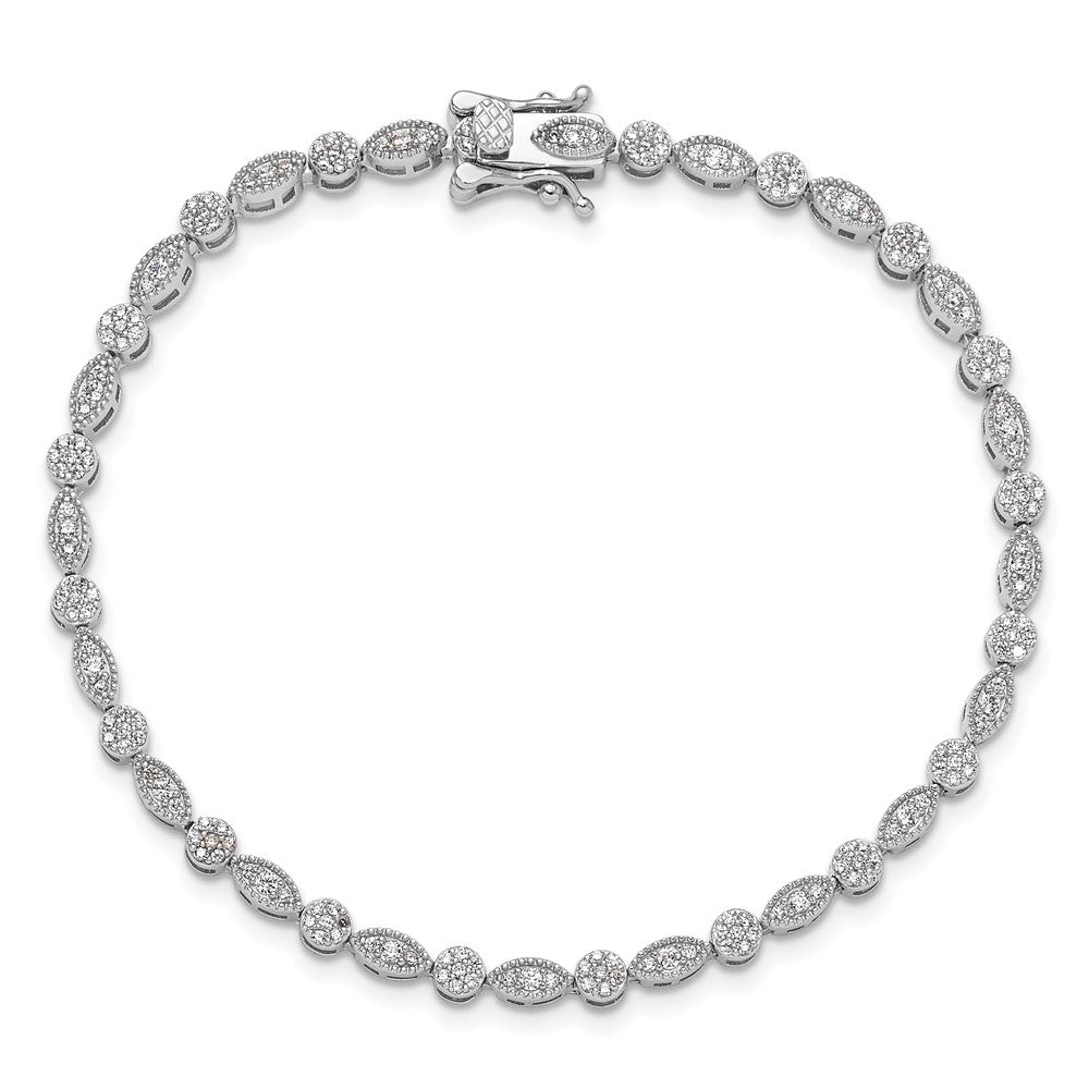 925 Sterling Silver 5.25mm Rhodium-plated Round/Marquise Pattern Cubic Zirconia Bracelet 8 inch