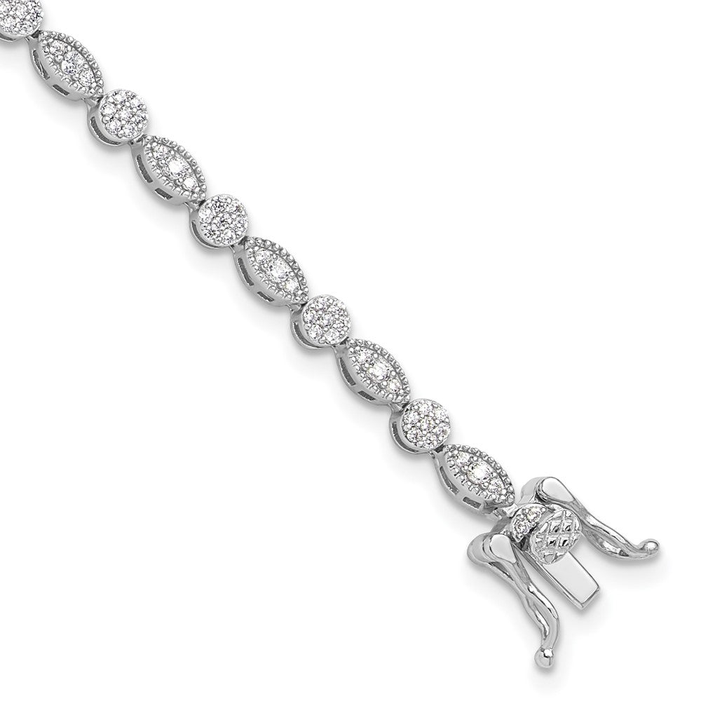 925 Sterling Silver 5.25mm Rhodium-plated Round/Marquise Pattern Cubic Zirconia Bracelet 8 inch
