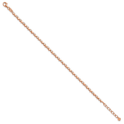 925 Sterling Silver 5.25mm Rose Tone Polished Cubic Zirconia and Hearts Bracelet 8 inch