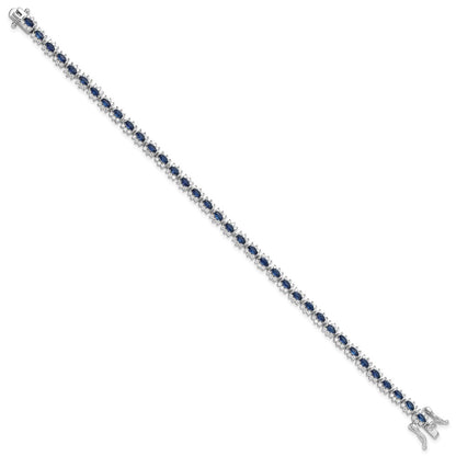 925 Sterling Silver 5.25mm Rhodium-plated with Blue and White Cubic Zirconia Bracelet 8 inch