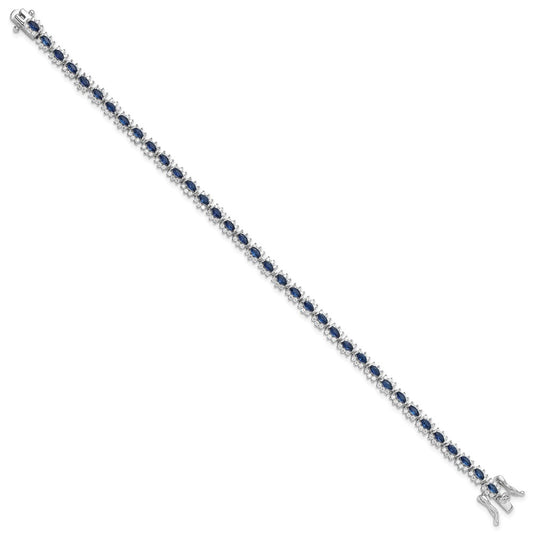 925 Sterling Silver 5.25mm Rhodium-plated with Blue and White Cubic Zirconia Bracelet 8 inch