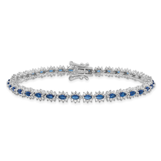 925 Sterling Silver 5.25mm Rhodium-plated with Blue and White Cubic Zirconia Bracelet 8 inch