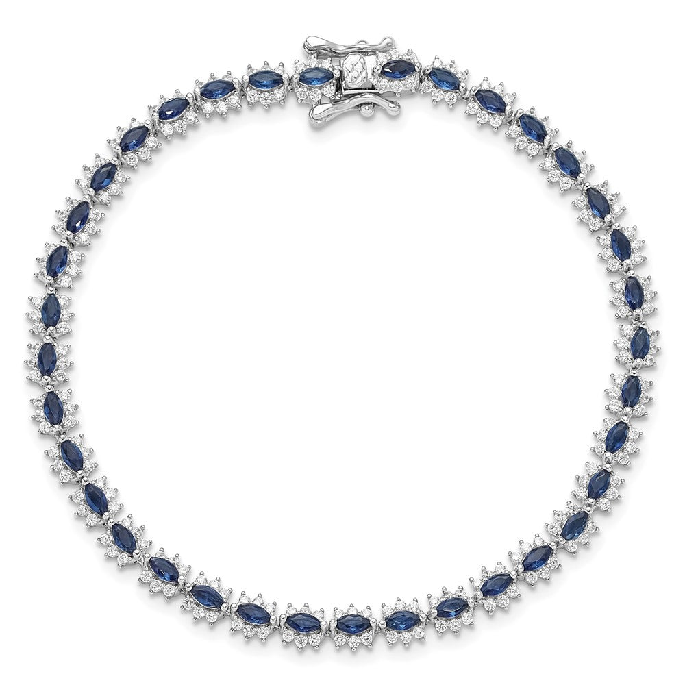925 Sterling Silver 5.25mm Rhodium-plated with Blue and White Cubic Zirconia Bracelet 8 inch