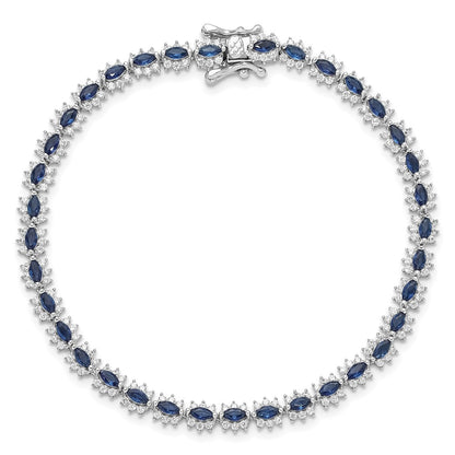 925 Sterling Silver 5.25mm Rhodium-plated with Blue and White Cubic Zirconia Bracelet 8 inch