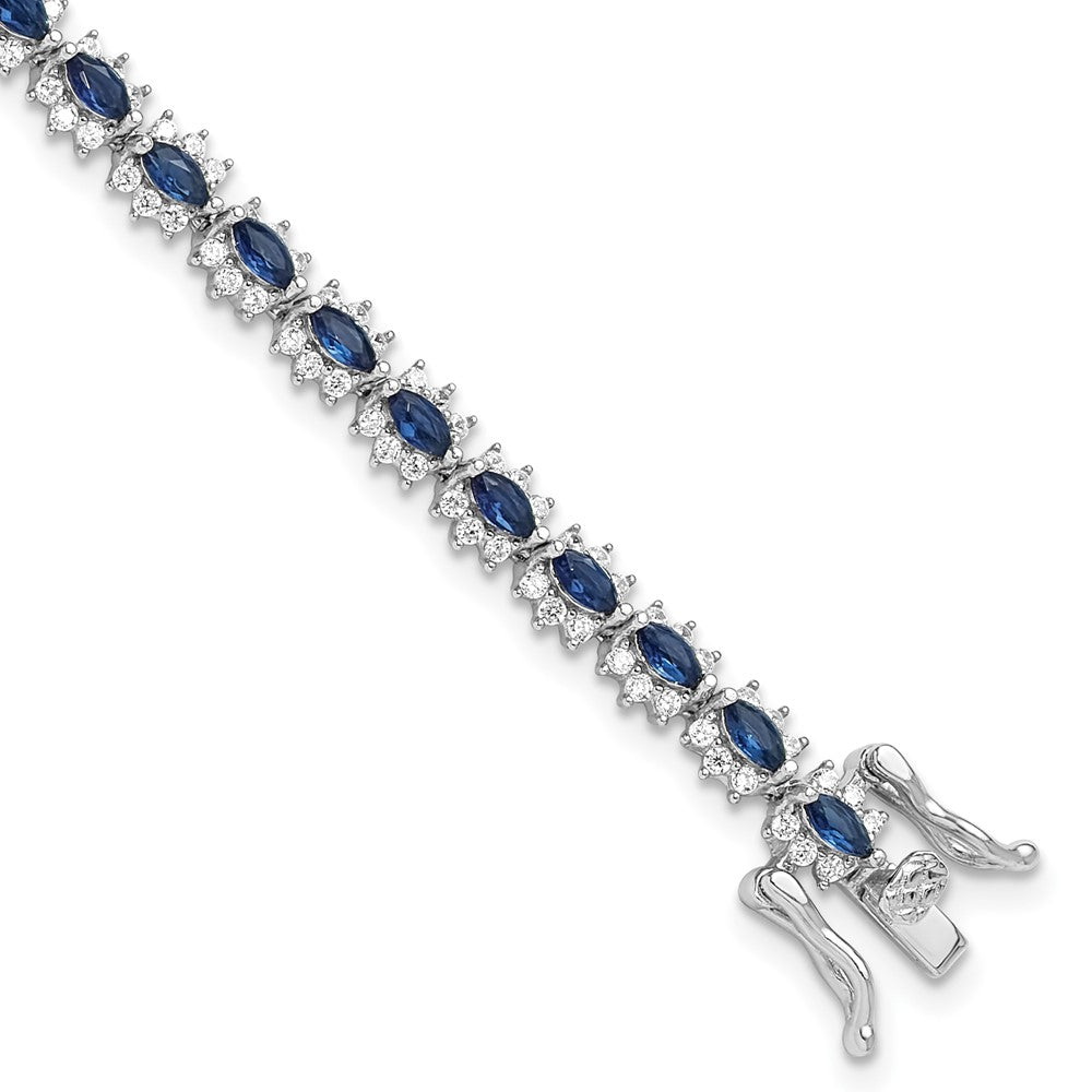 925 Sterling Silver 5.25mm Rhodium-plated with Blue and White Cubic Zirconia Bracelet 8 inch